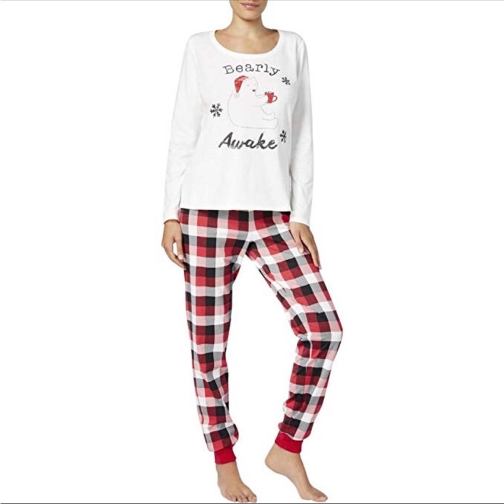 Family PJ’s •  Bearly Awake •Buffalo Plaid Pajama Set •Women’s •size Large